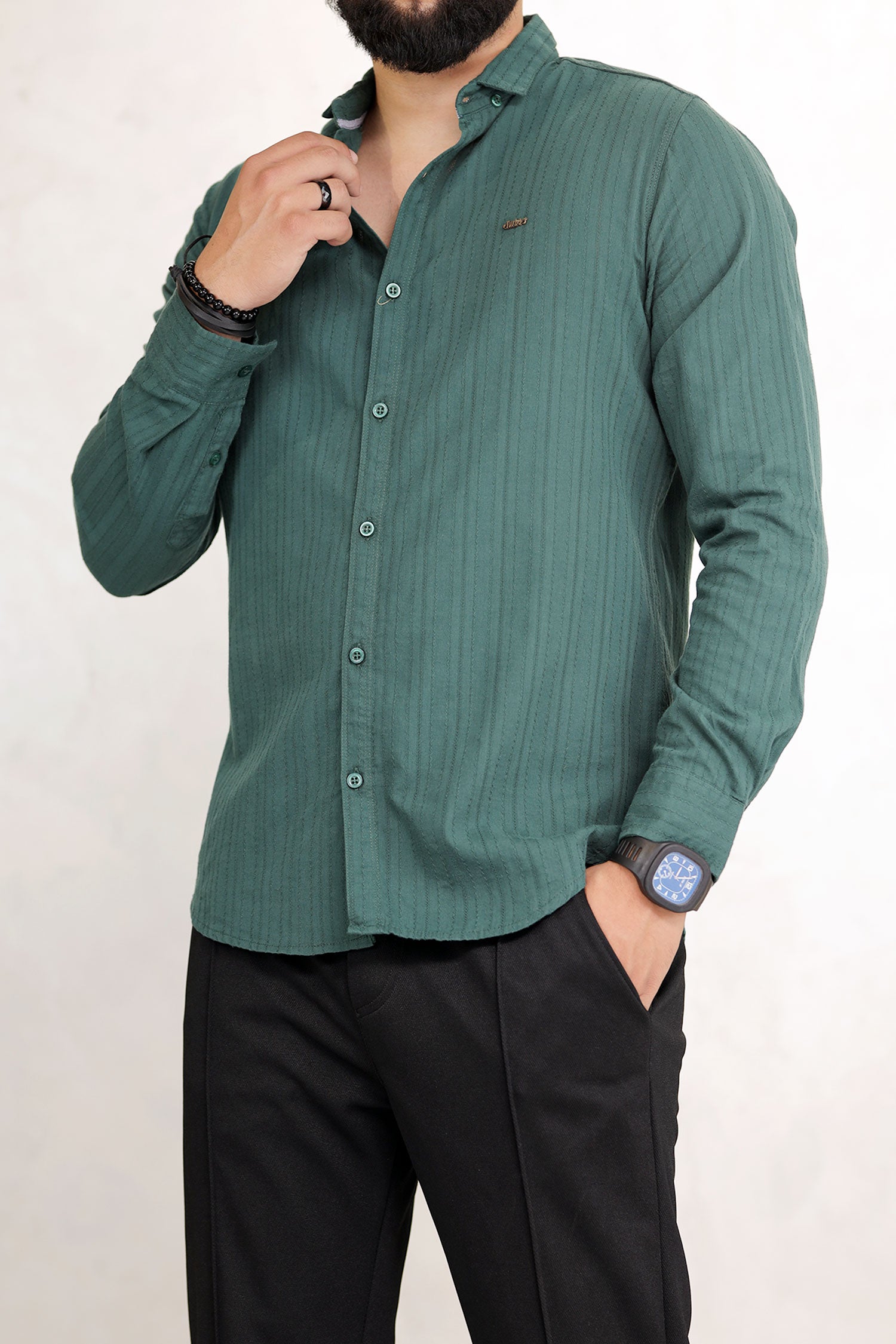 Turbo Billy Textured Knit Long Sleeve Cotton Casual Shirt