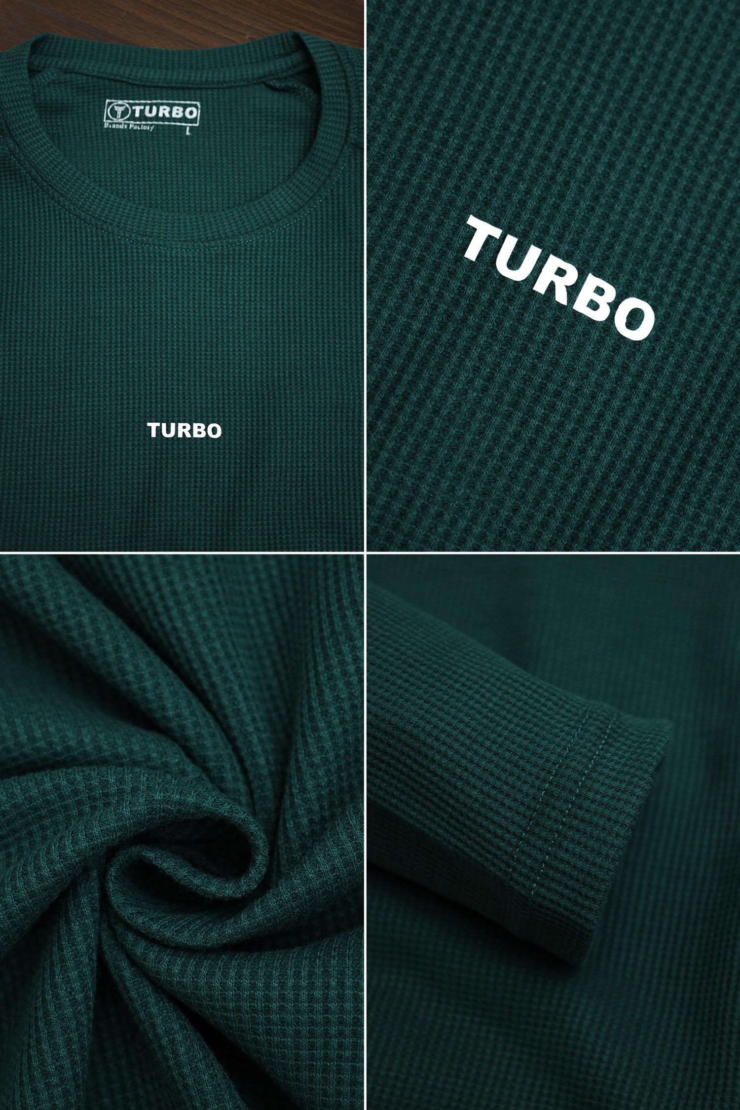 Turbo Waffle Texture Round Neck Thermal Cotton Men's Sweatshirt