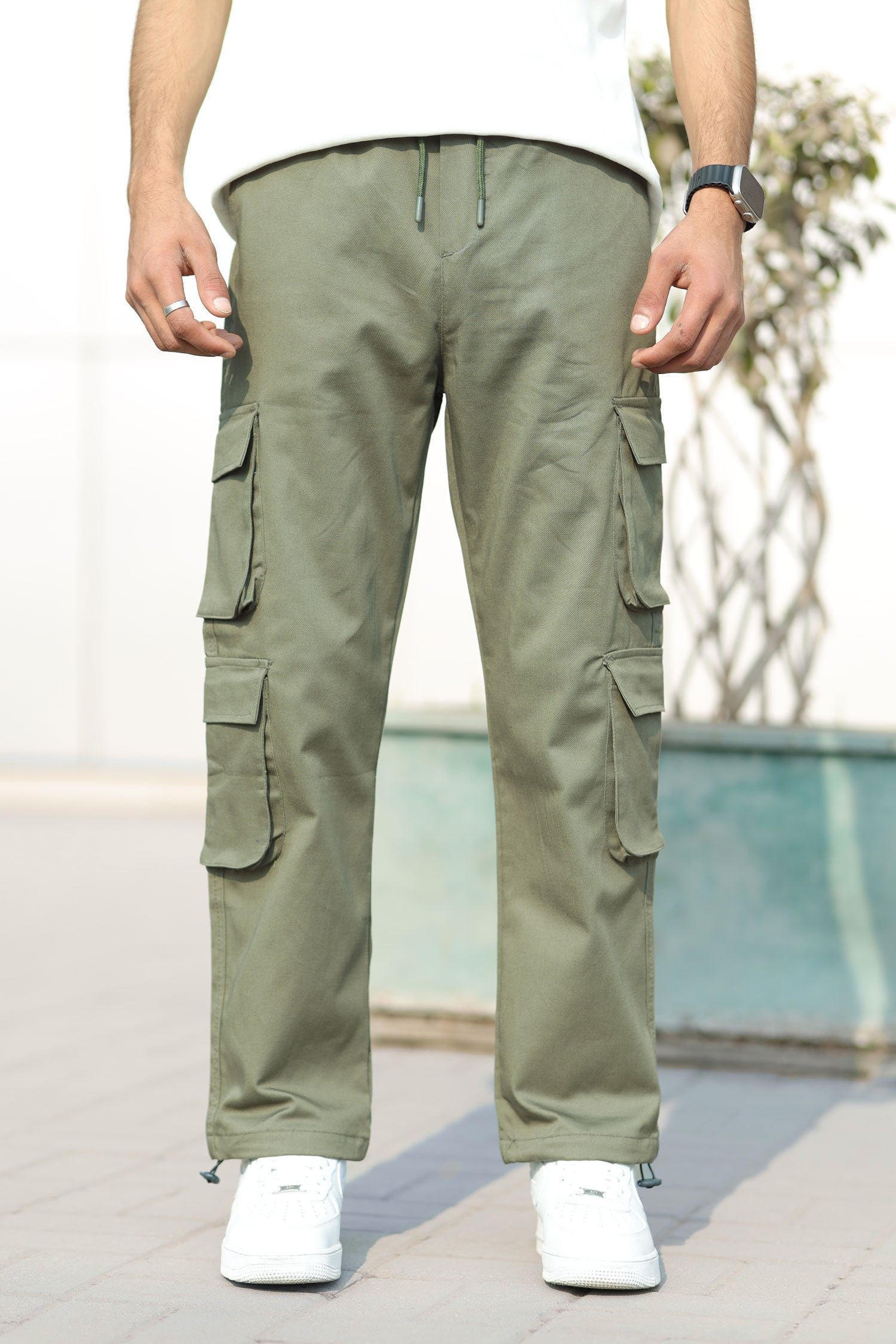 Turbo 8 Pockets Imp Cotton Blend Cargo Trouser In Green