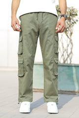 Turbo 8 Pockets Imp Cotton Blend Cargo Trouser In Green