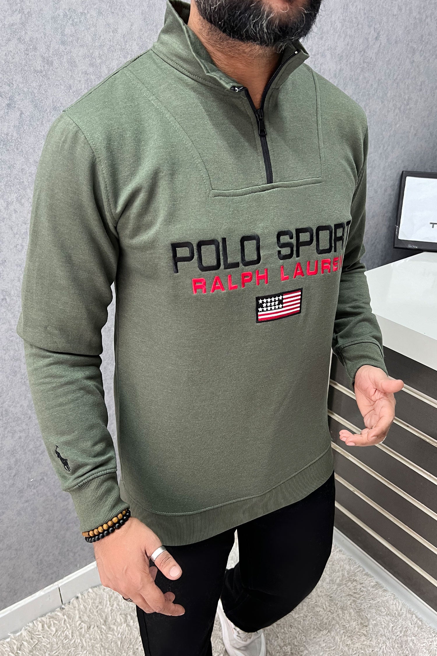 Polo RL Sport Half Zip Full Sleeves Men's Sweatshirt In Green