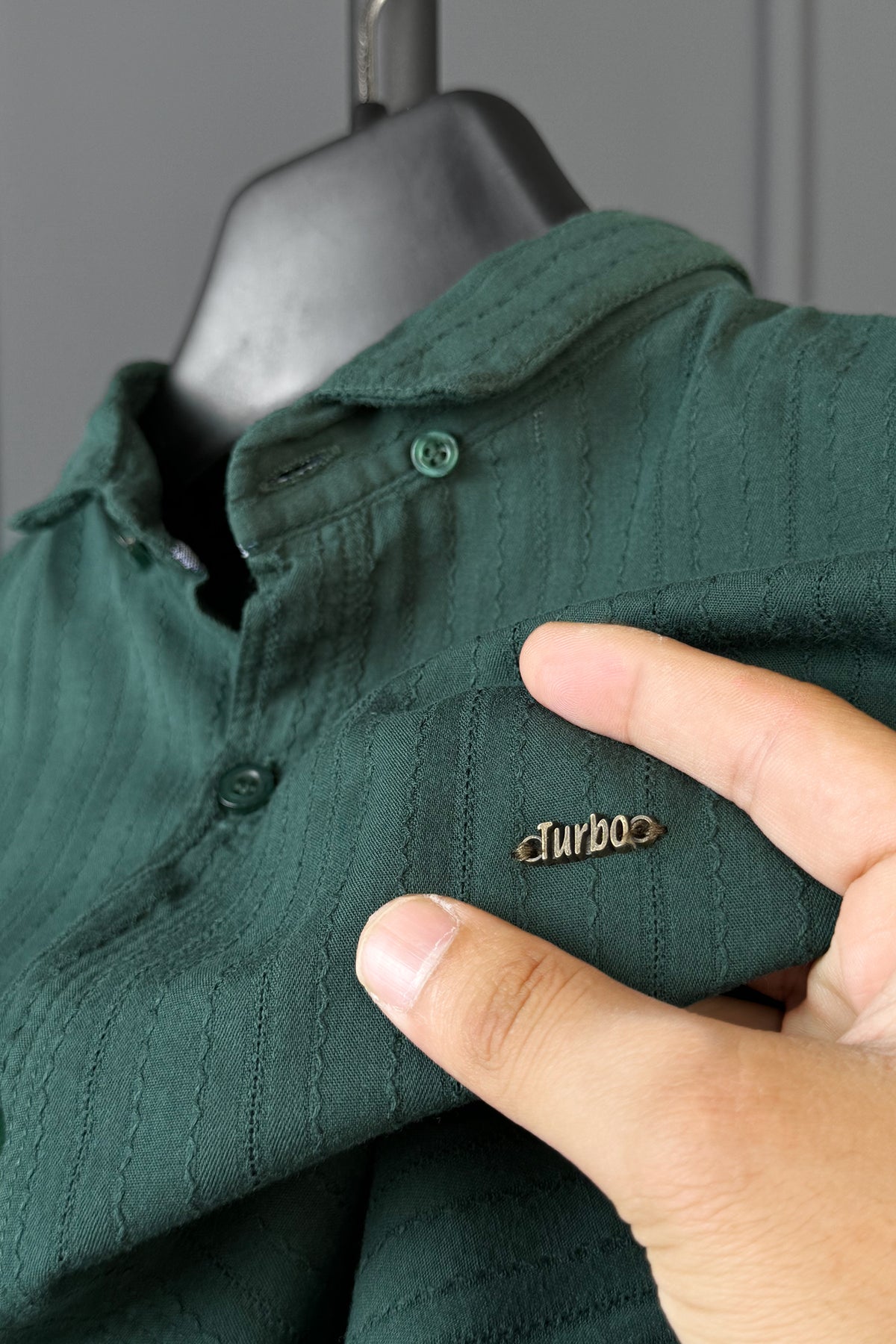 Turbo Billy Textured Knit Long Sleeve Cotton Casual Shirt In Green