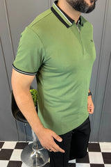 Turbo Contrast Tone Zip Collar Men's Polo Shirt In Green
