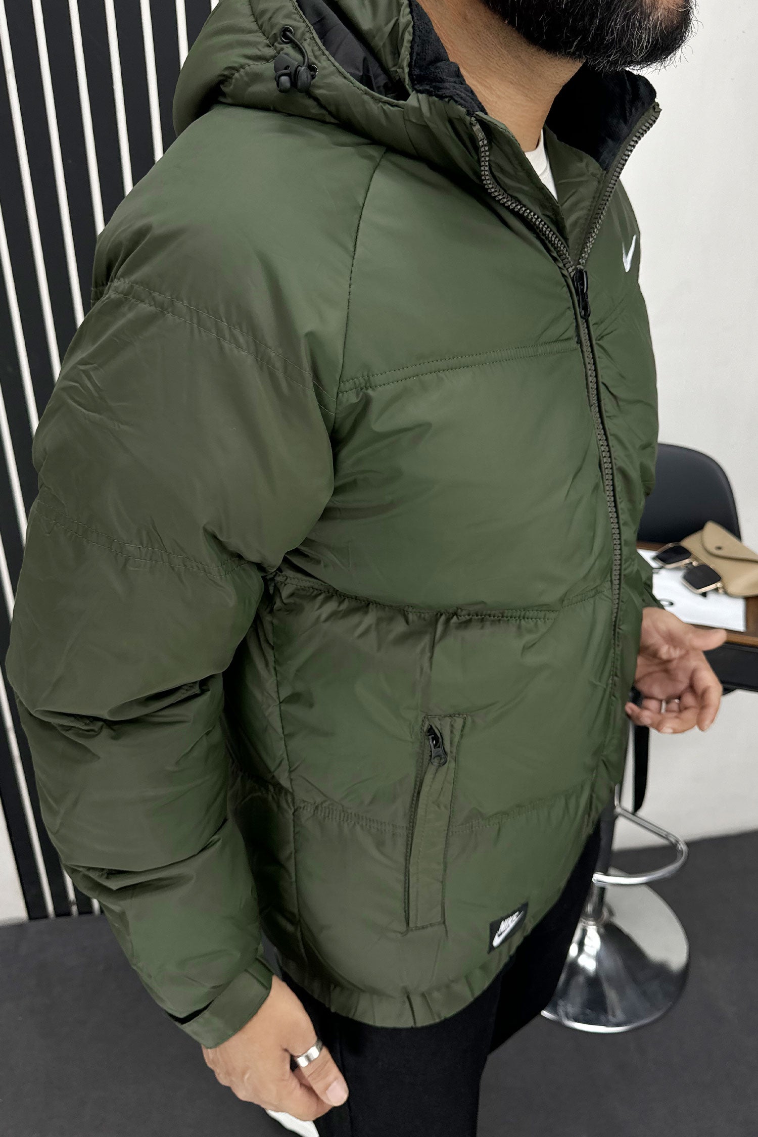 Nke Signature Quilted Padded Imported Puffer Jacket In Green