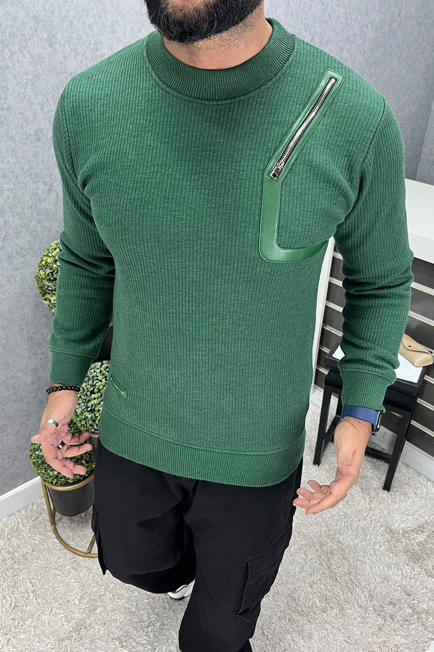 Zip Style Side Round Neck Imported Men's Sweatshirt