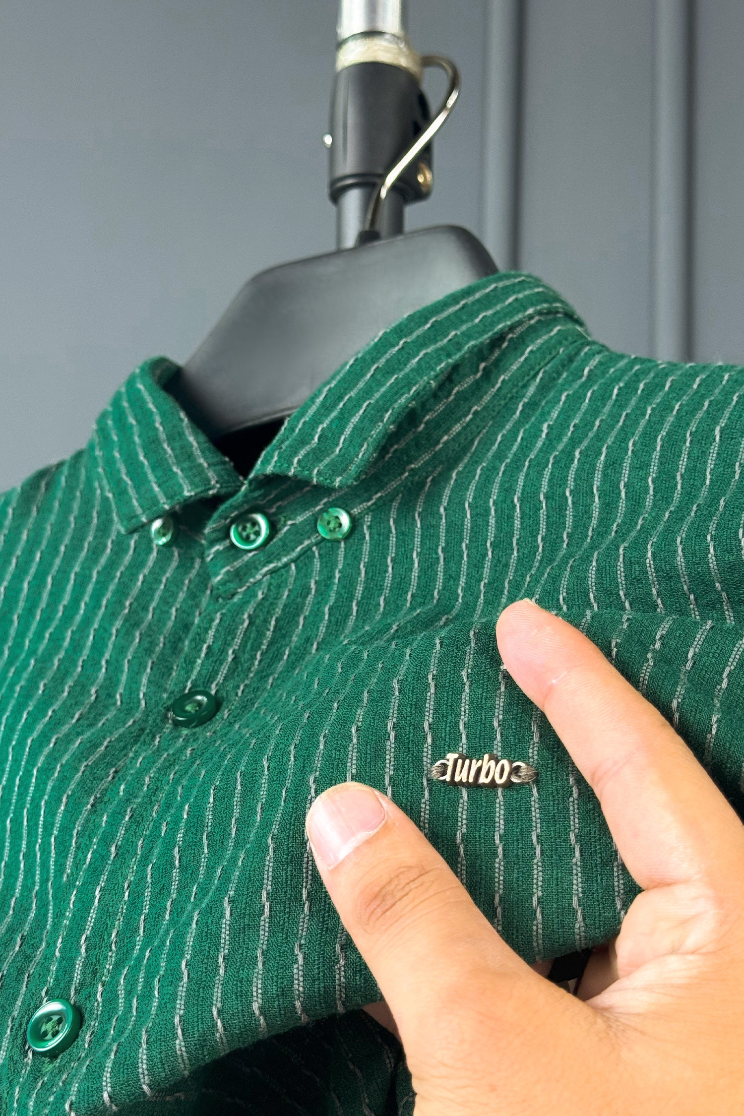 Turbo Lining Check Creation Long Sleeve Cotton Casual Shirt