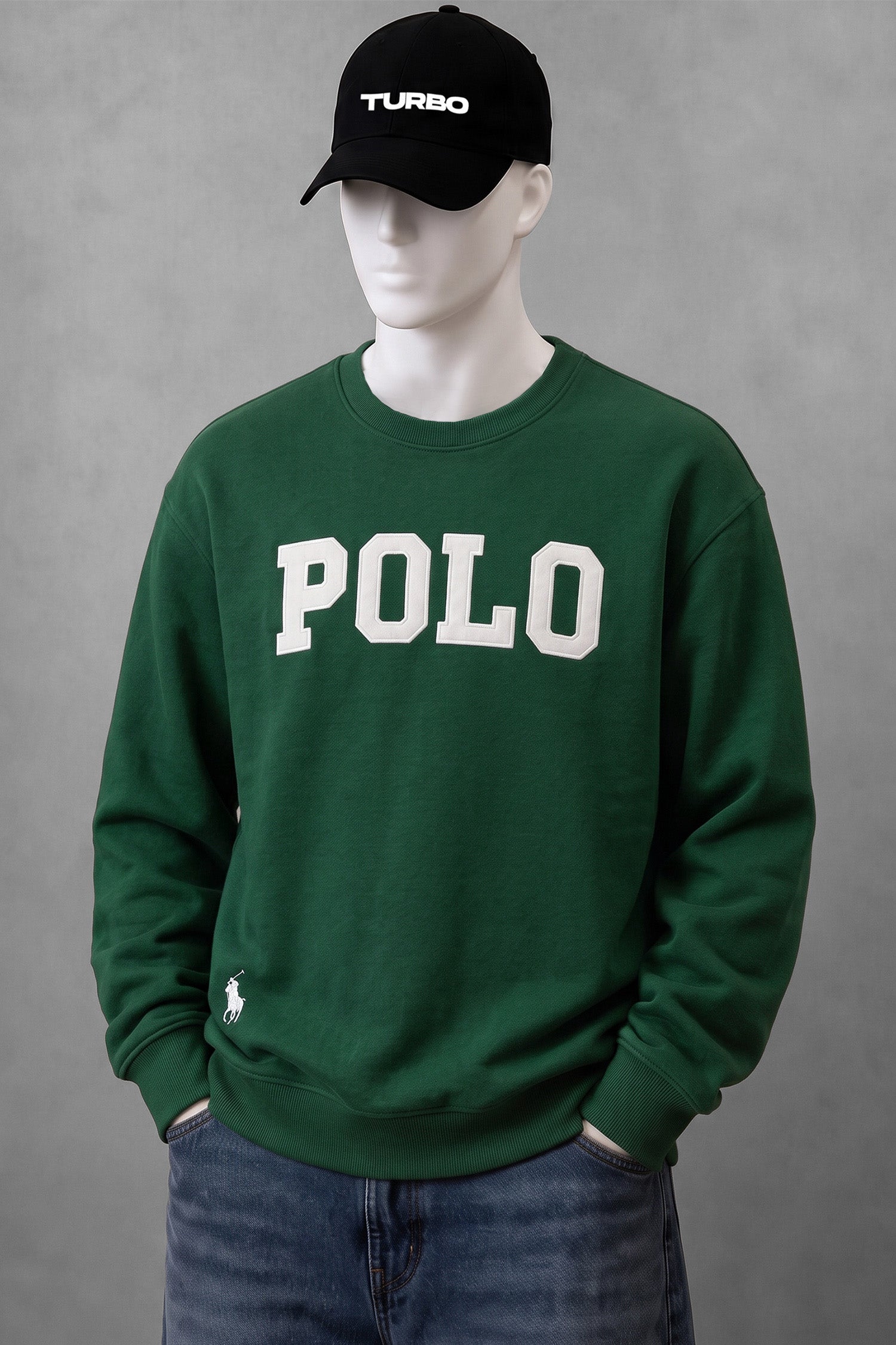 Polo Pony Basic Round Neck Men's Sweatshirt In Green