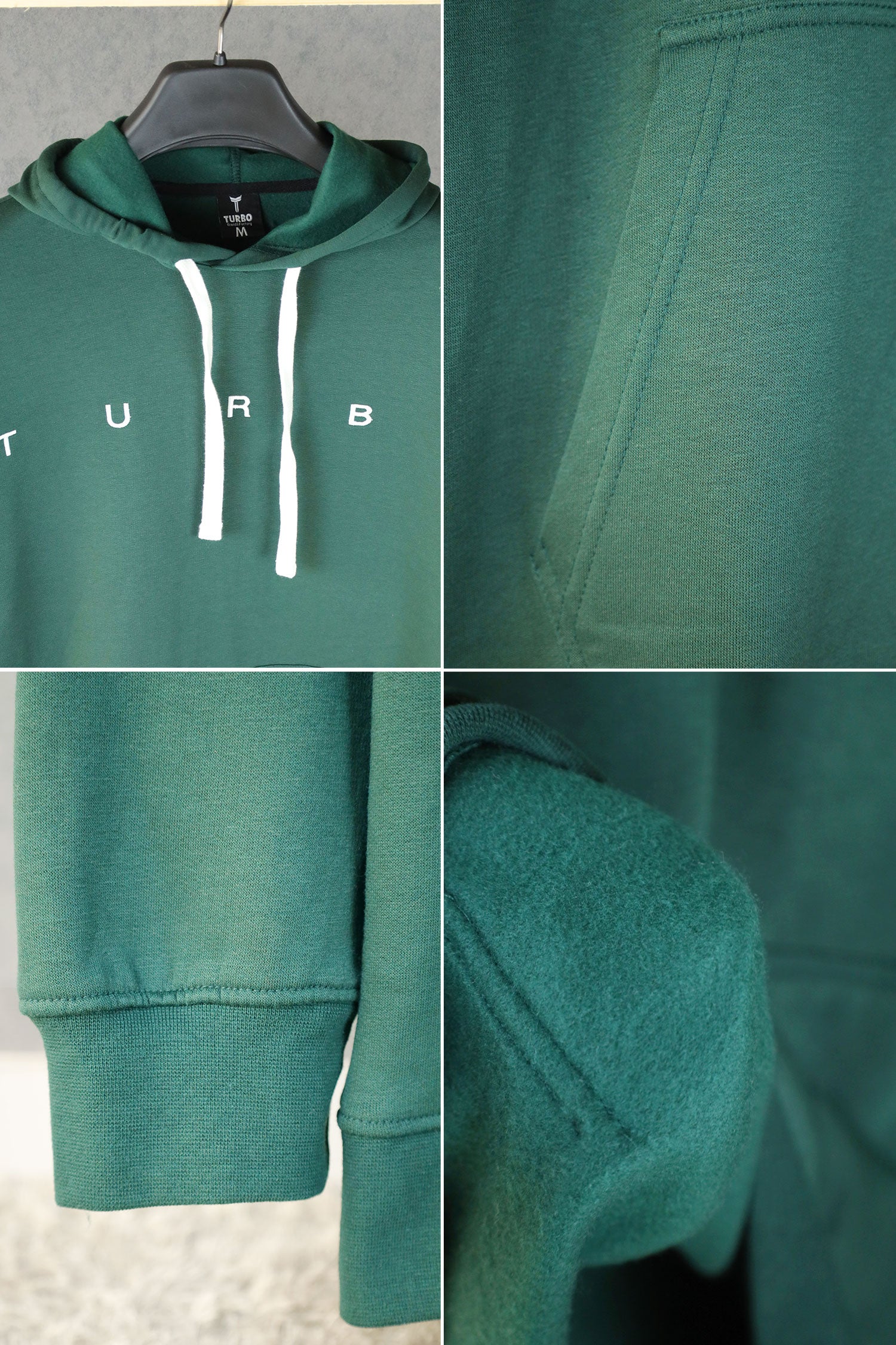 Turbo Embriodered Typography Fleece Hoodie In Green