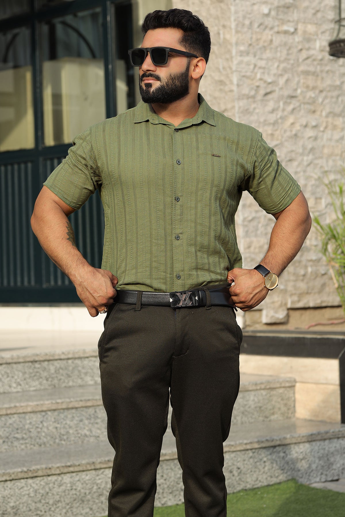 Turbo Endless Cool Embossed Casual Shirt In Green