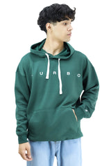 Turbo Embriodered Typography Fleece Hoodie In Green