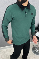 Adds Stripe Collar Style Full Sleeves Men's Sweatshirt