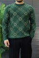 Checkered Plaid Pattern Imported Round Neck Rabbit Wool Men's Sweater