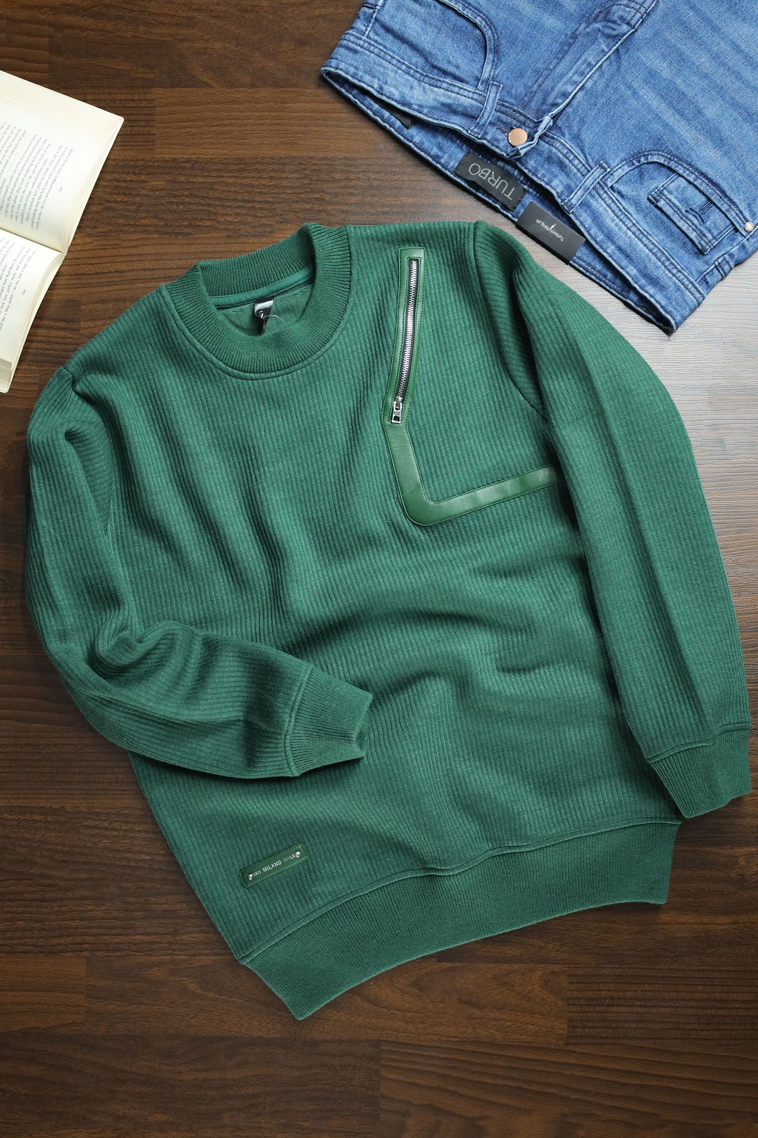 Zip Style Side Round Neck Imported Men's Sweatshirt