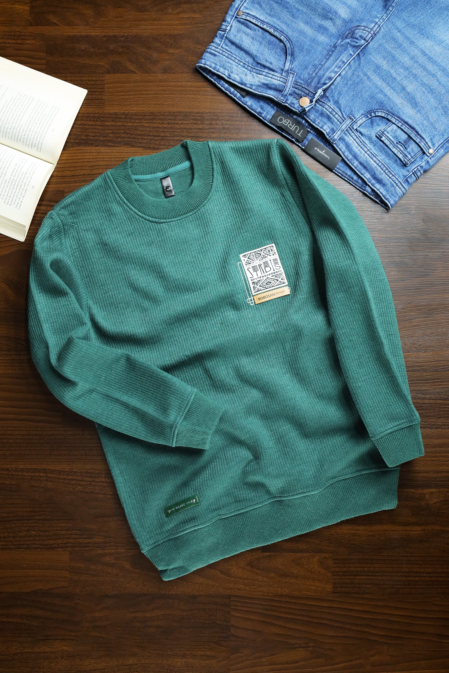 Lining Texture Round Neck Imported Men's Sweatshirt