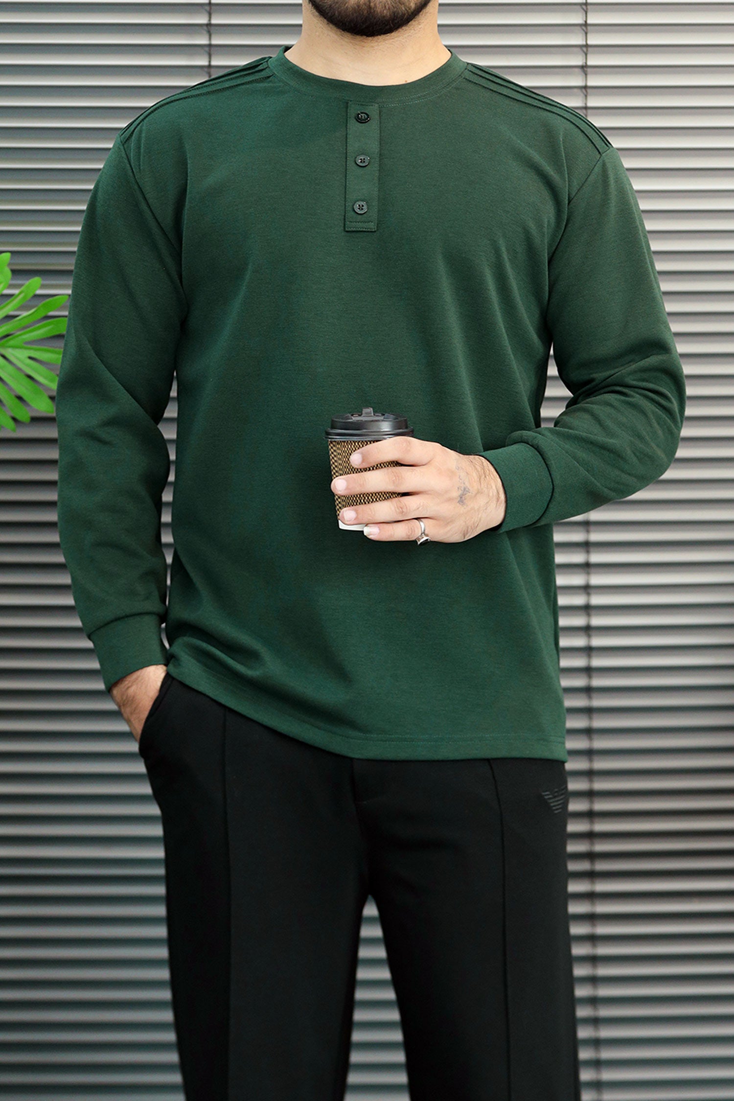 Turbo Basic Henley Imported Round Neck Men's Sweatshirt