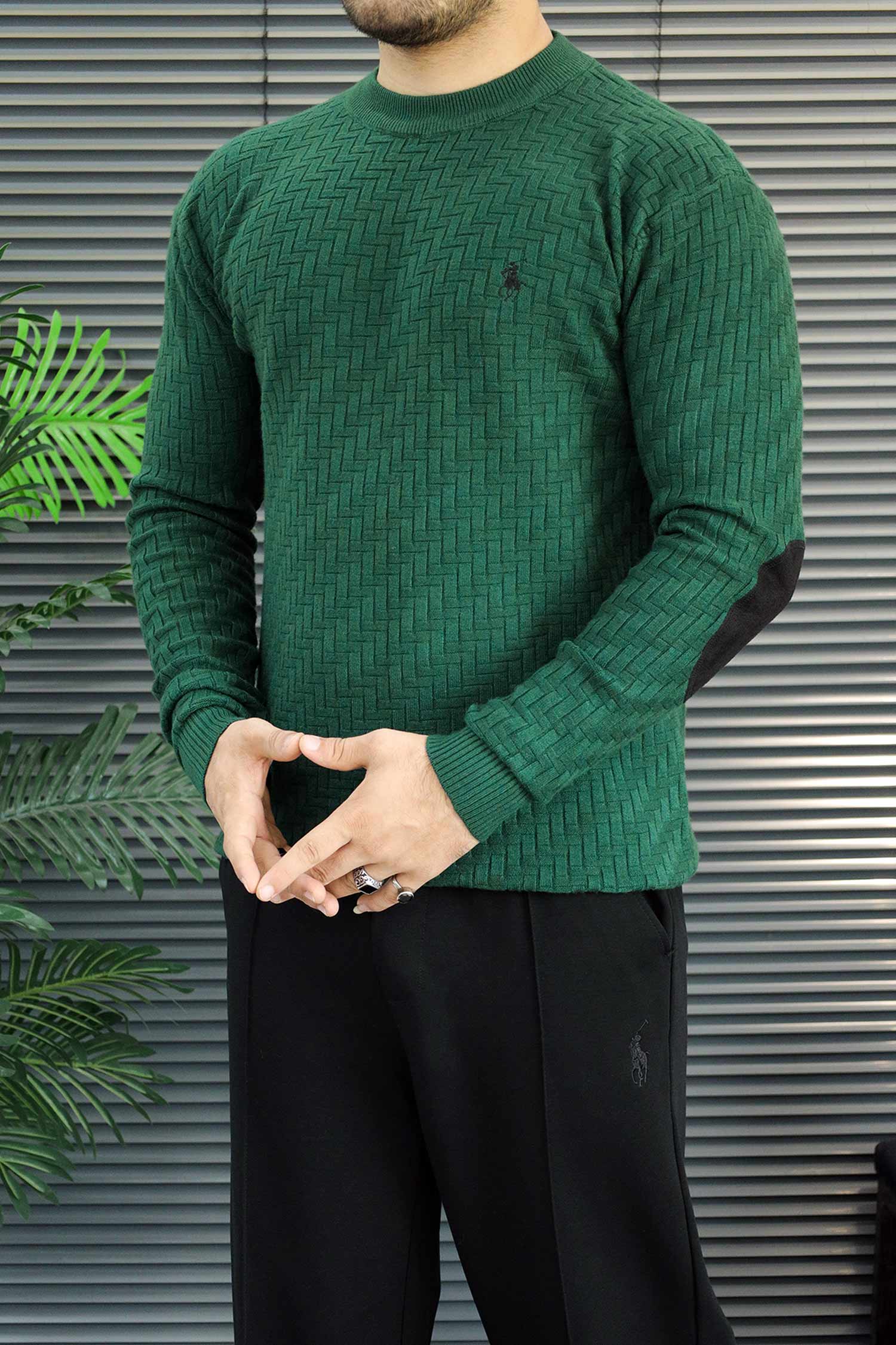 Polo Waffle-Knit Texture Imported Round Neck Men's Sweater