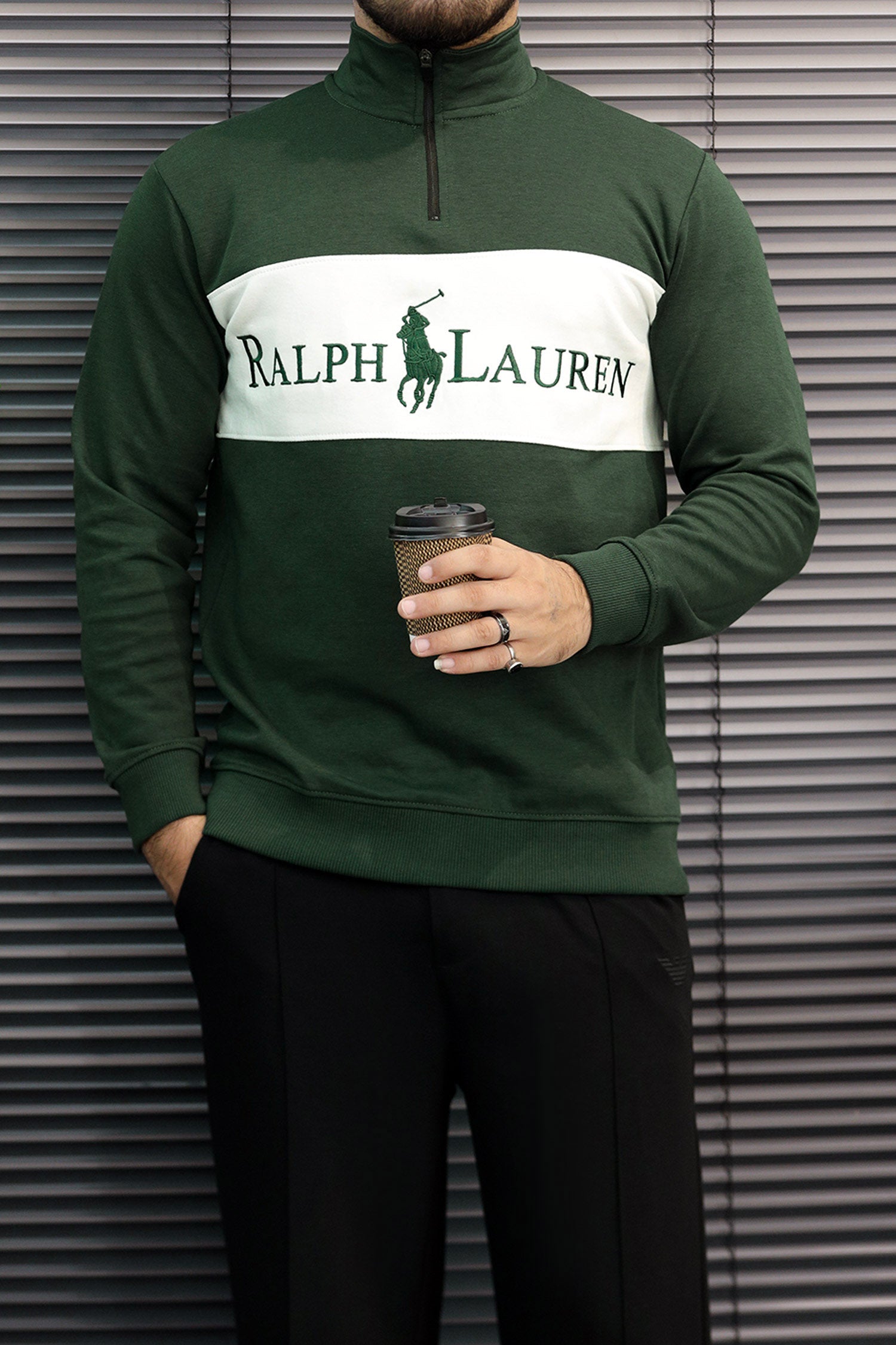 Rlph Lurn Quarter Zip-Up Mock Neck Men's Sweatshirt In Green