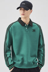 Adds Stripe Collar Style Full Sleeves Men's Sweatshirt