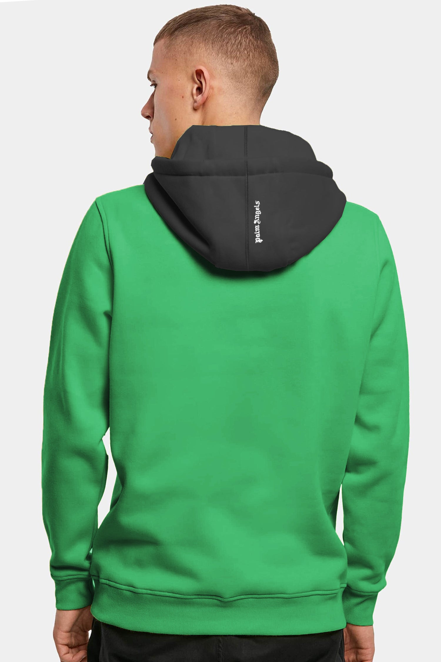 Plm Angl Contrast Tone Cap Fleece Hoodie In Green