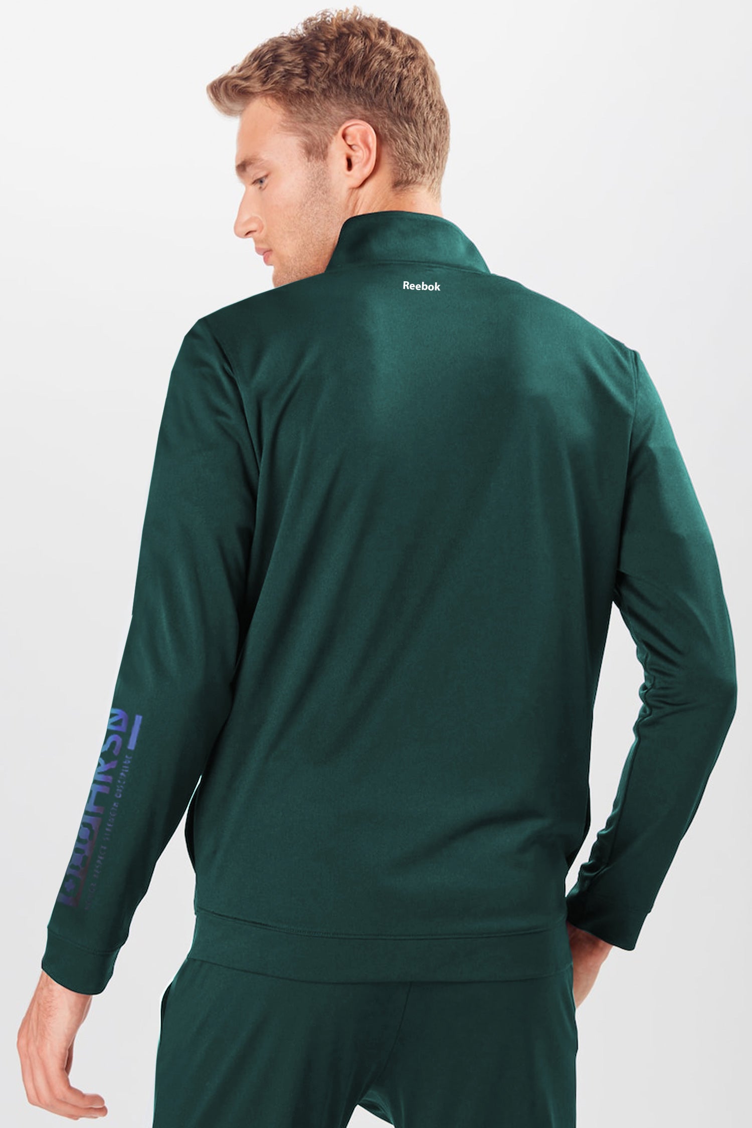 Reebk Ufc Mock Neck Fine Interlock Men Zipper Tracksuit In Green