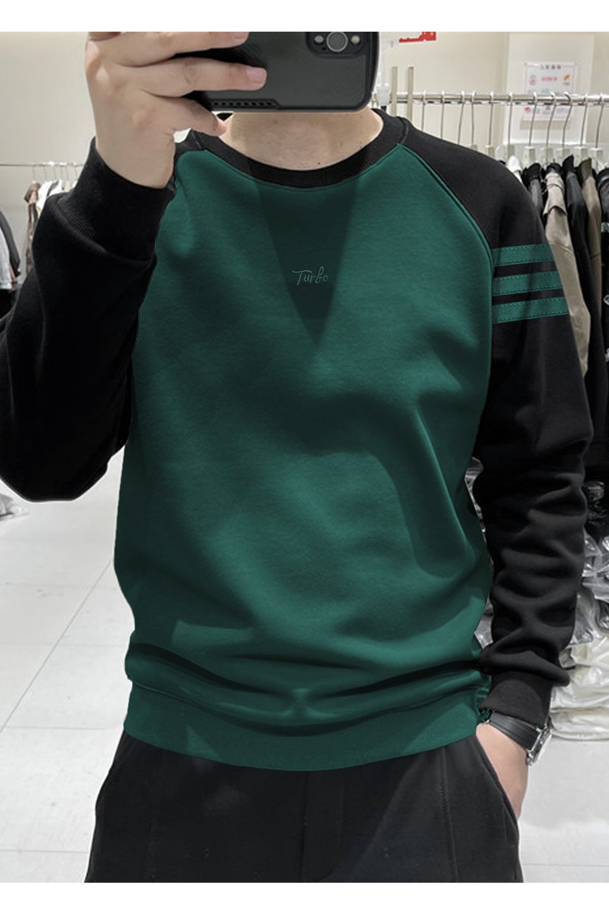 Turbo Seed Of Life Contrast Tone Full Sleeves Men's Sweatshirt In Dark Green