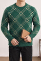 Checkered Plaid Pattern Imported Round Neck Rabbit Wool Men's Sweater In Green