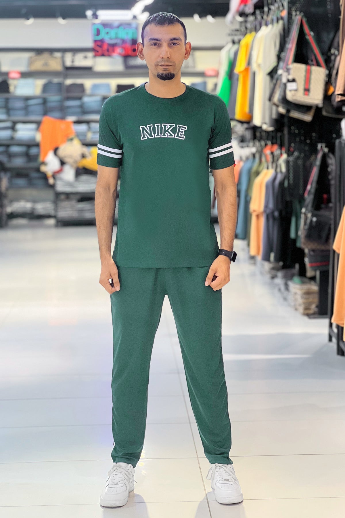 Nke Power Stretch Quick-Dry Tracksuit In Dark Green