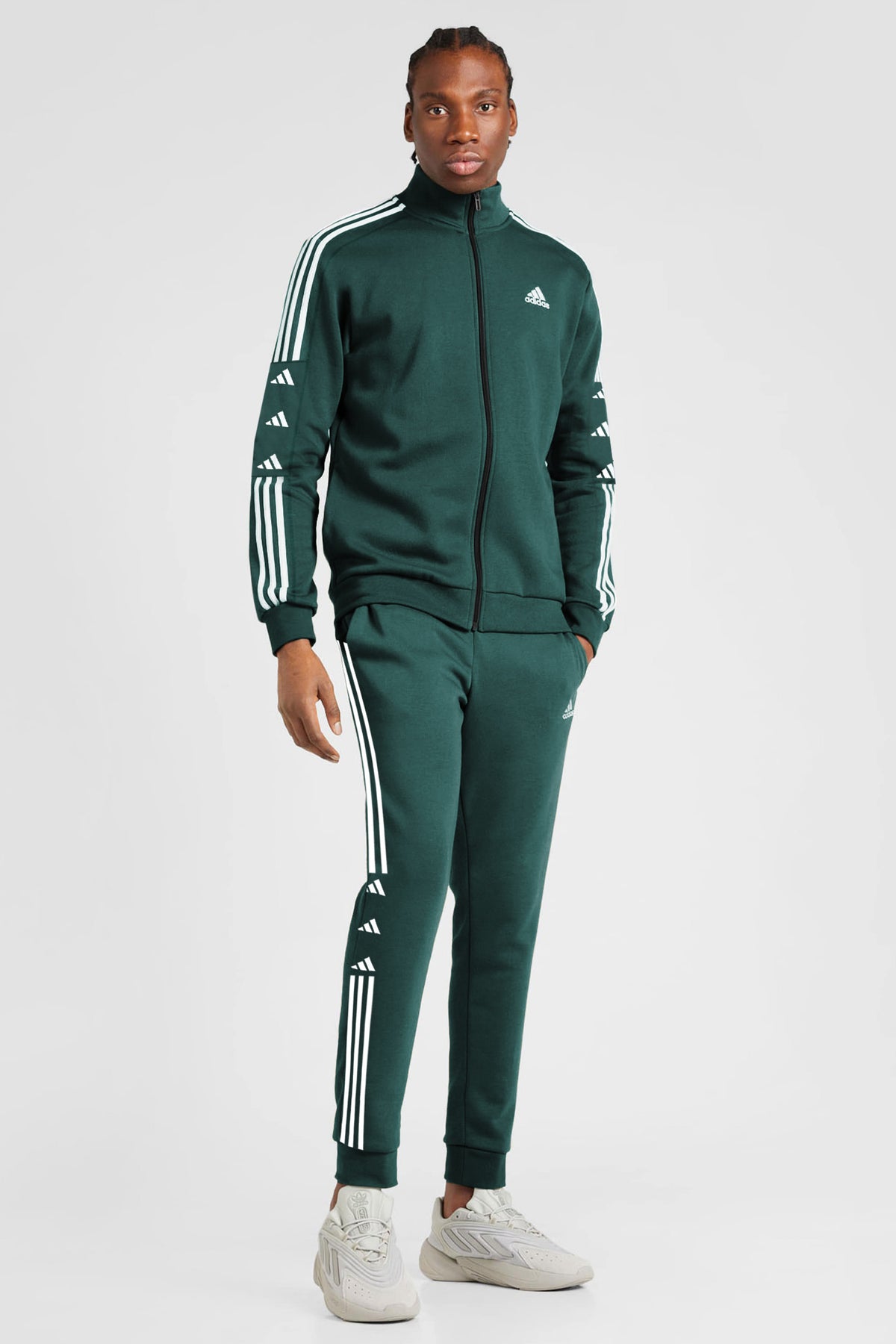 Adds Siganture Slogan Mock Neck Fine Interlock Men Zipper Tracksuit In Green