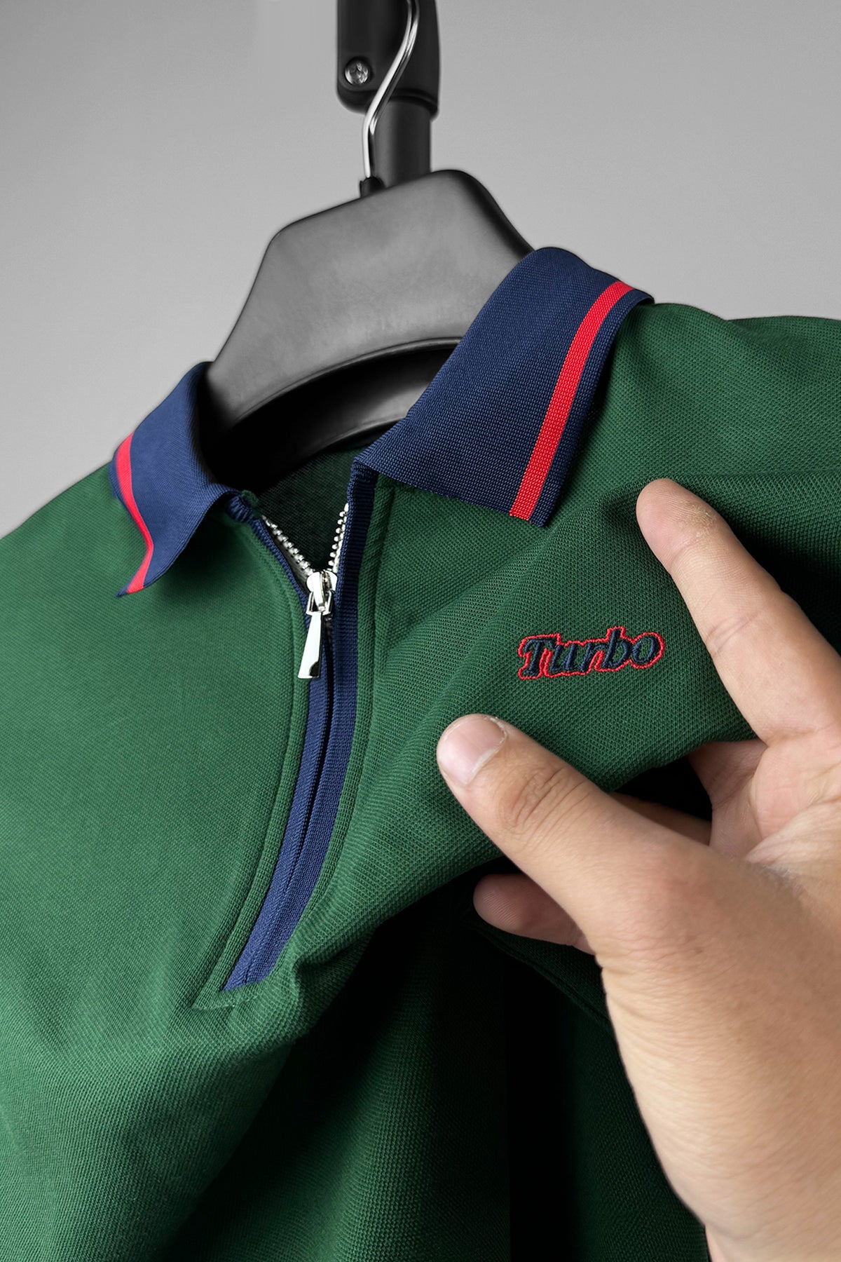 Turbo Record Zip Collar-Block Men's Polo Shirt In Green