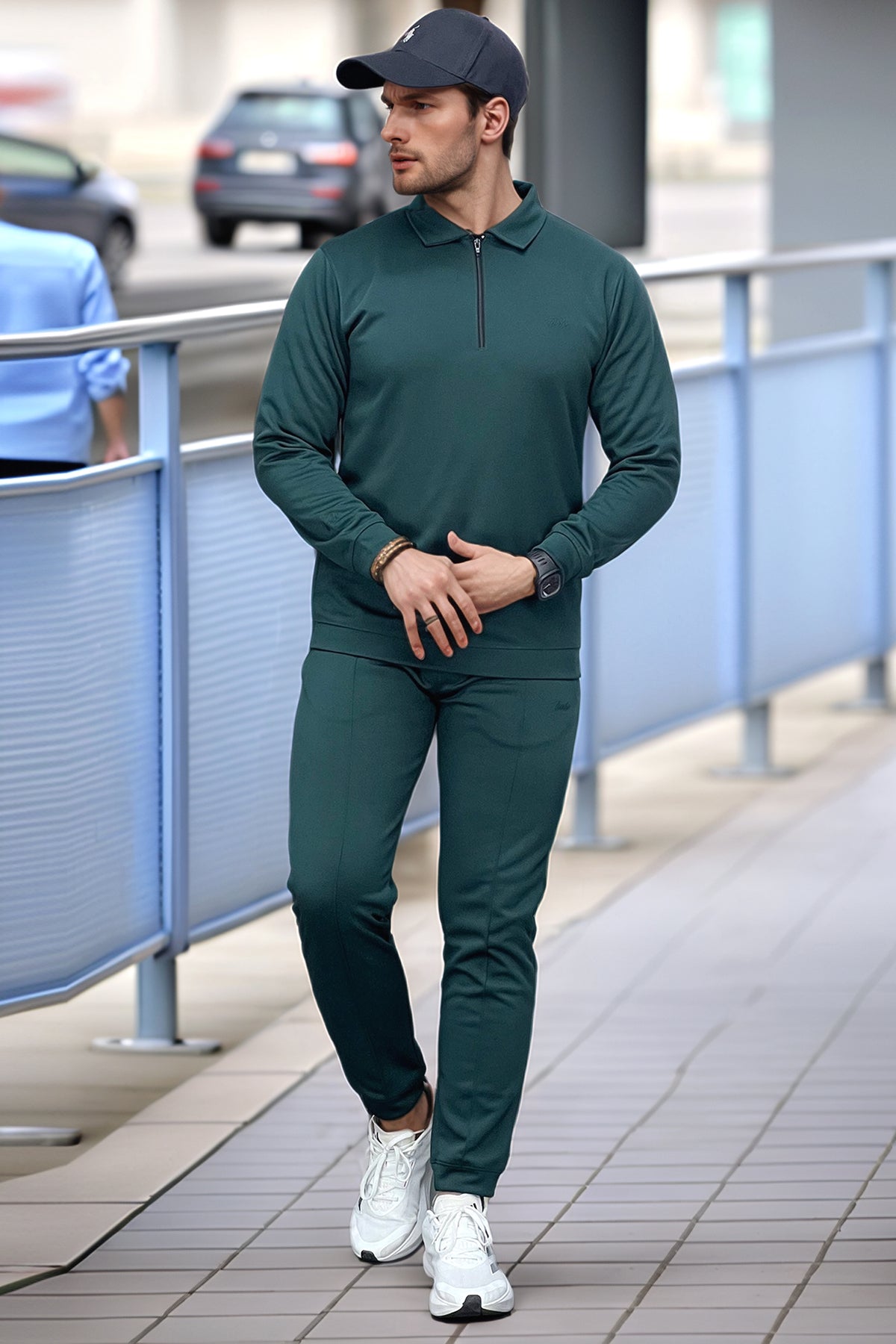 Turbo Half Zip Style Men Zipper Tracksuit In Dark Green