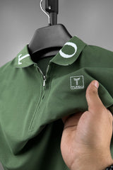 Turbo Letter Writing Zip Collar Men's Polo Shirt In Green