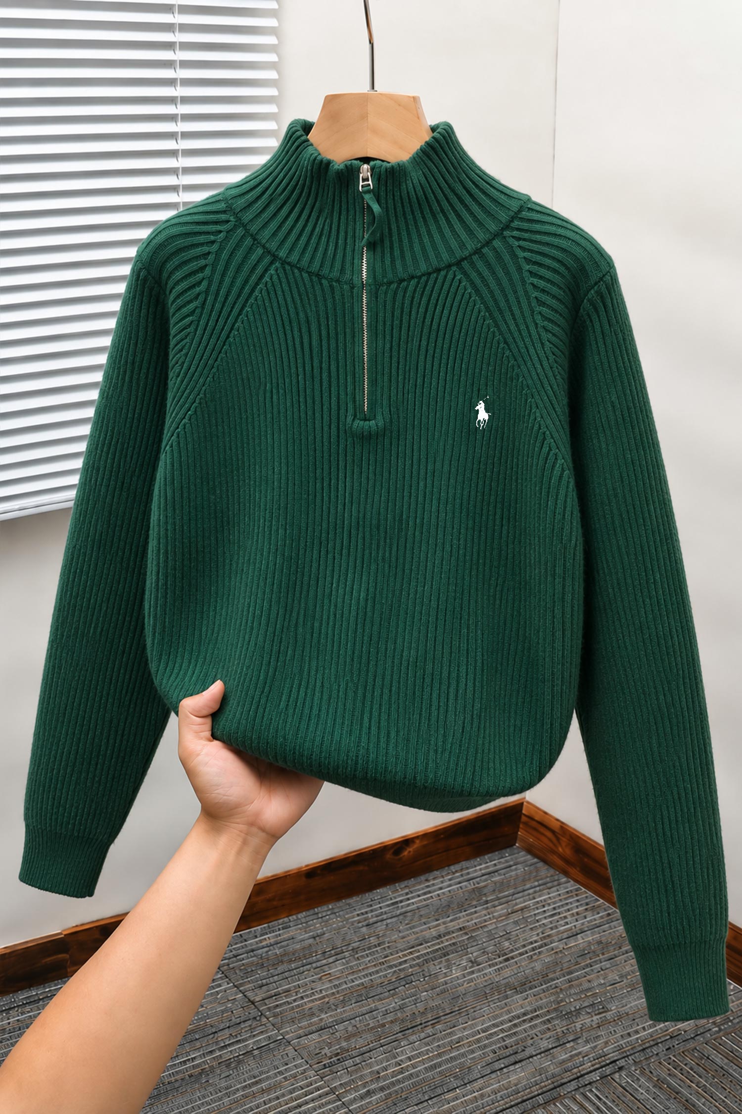 Polo Pony Winter Old Money Pullover Imported Men's Jumper Sweater In Green