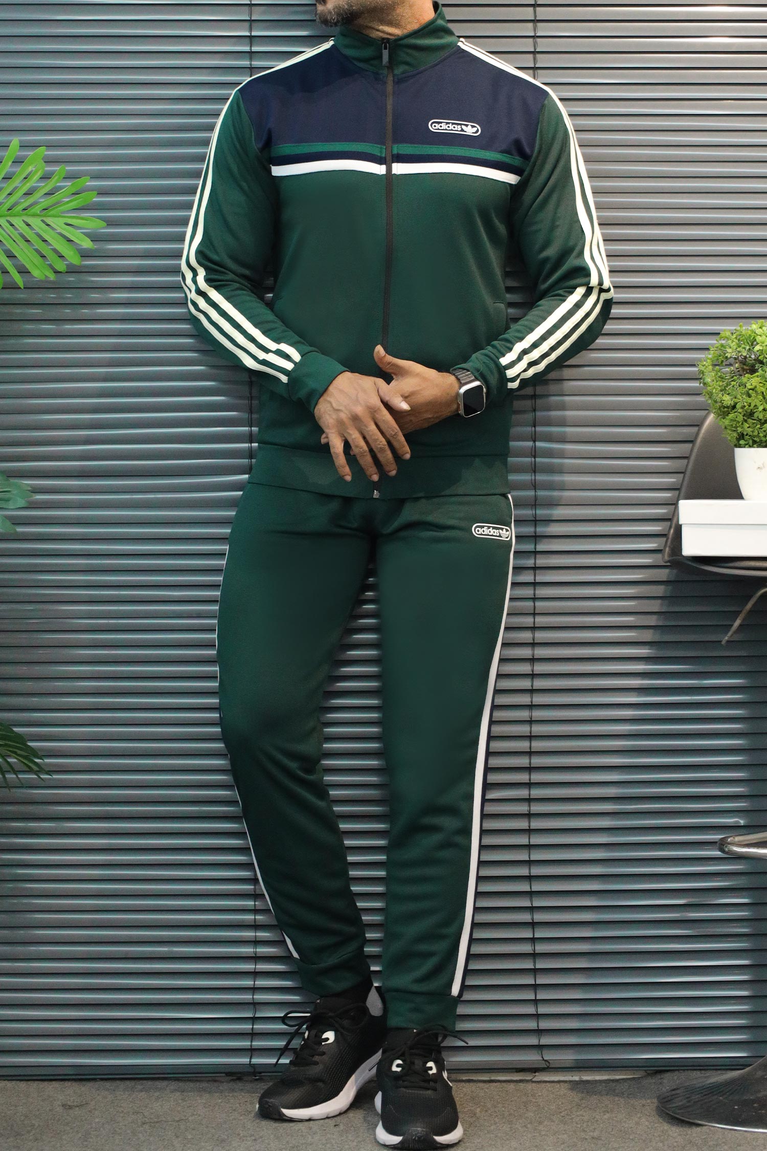Adds Retro Chest Stripe Zipper Men's Co-Ord Set