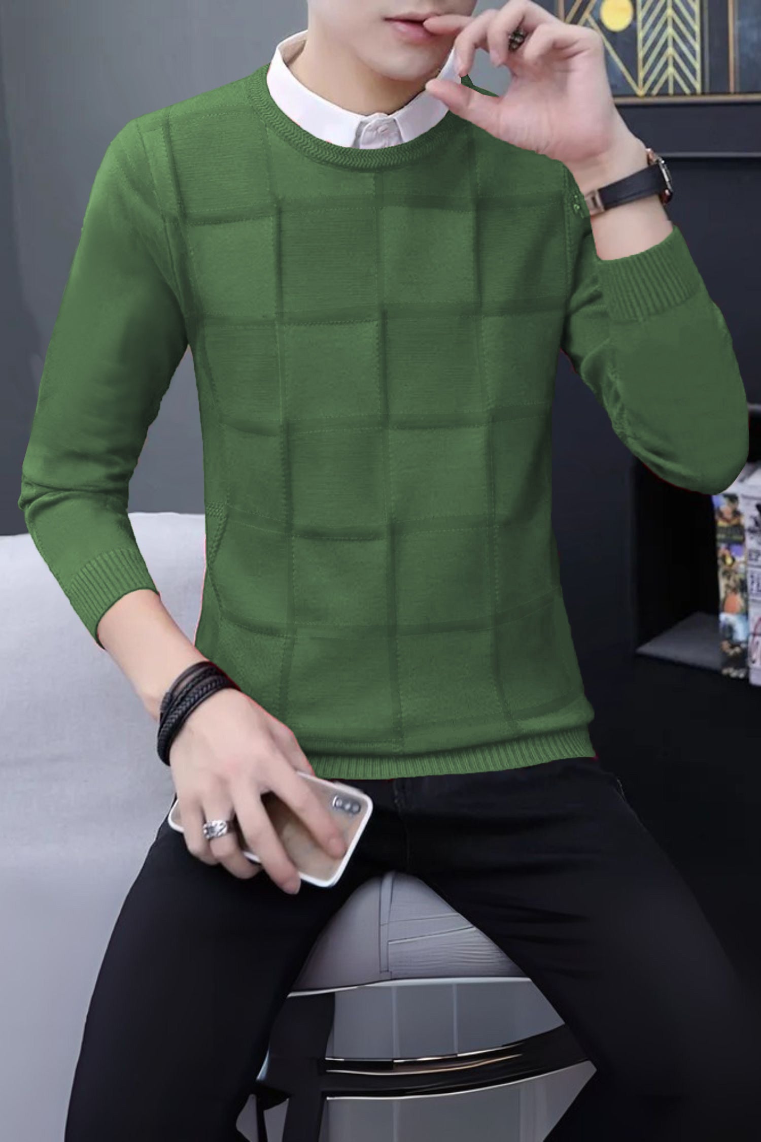 Trionn Korean Crew-Neck Imported Men's Sweater