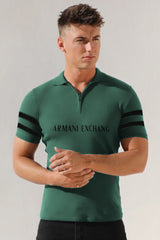 Armni Exchnge A|X Stitch Thread Zip Collar Men's Polo Shirt In Green