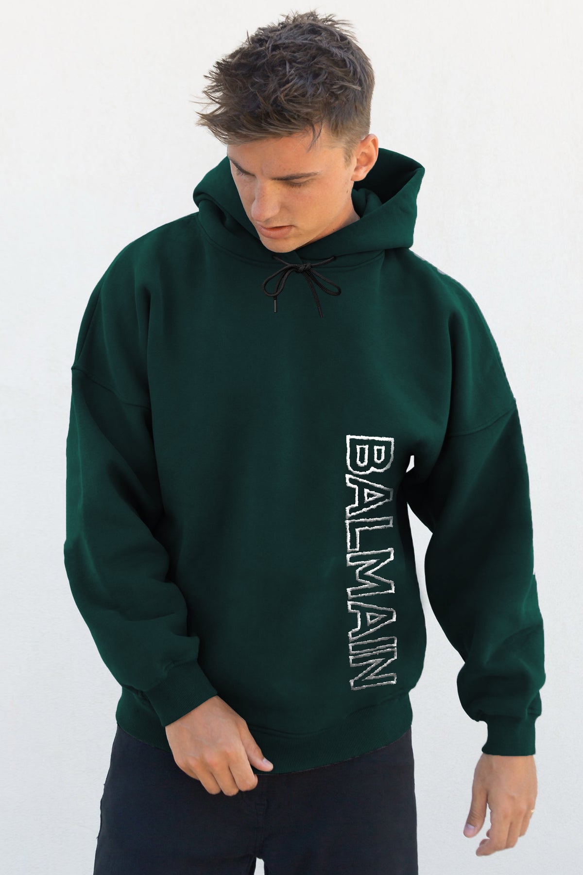 Blman  Embroidered Typography Essential Fleece Hoodie