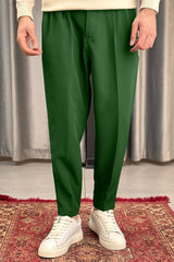 Turbo Pique Textured Double Plate SlimFit Trouser In Green