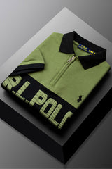 Rph Lren Classic Short Striped Zip Style Men's Polo Shirt In Green