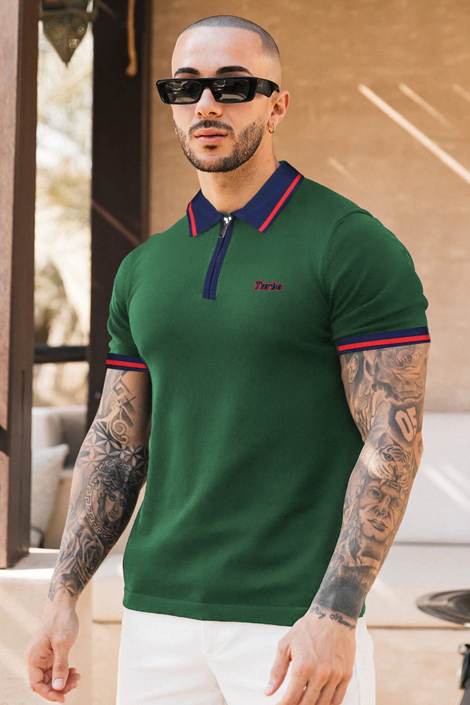 Turbo Record Zip Collar-Block Men's Polo Shirt