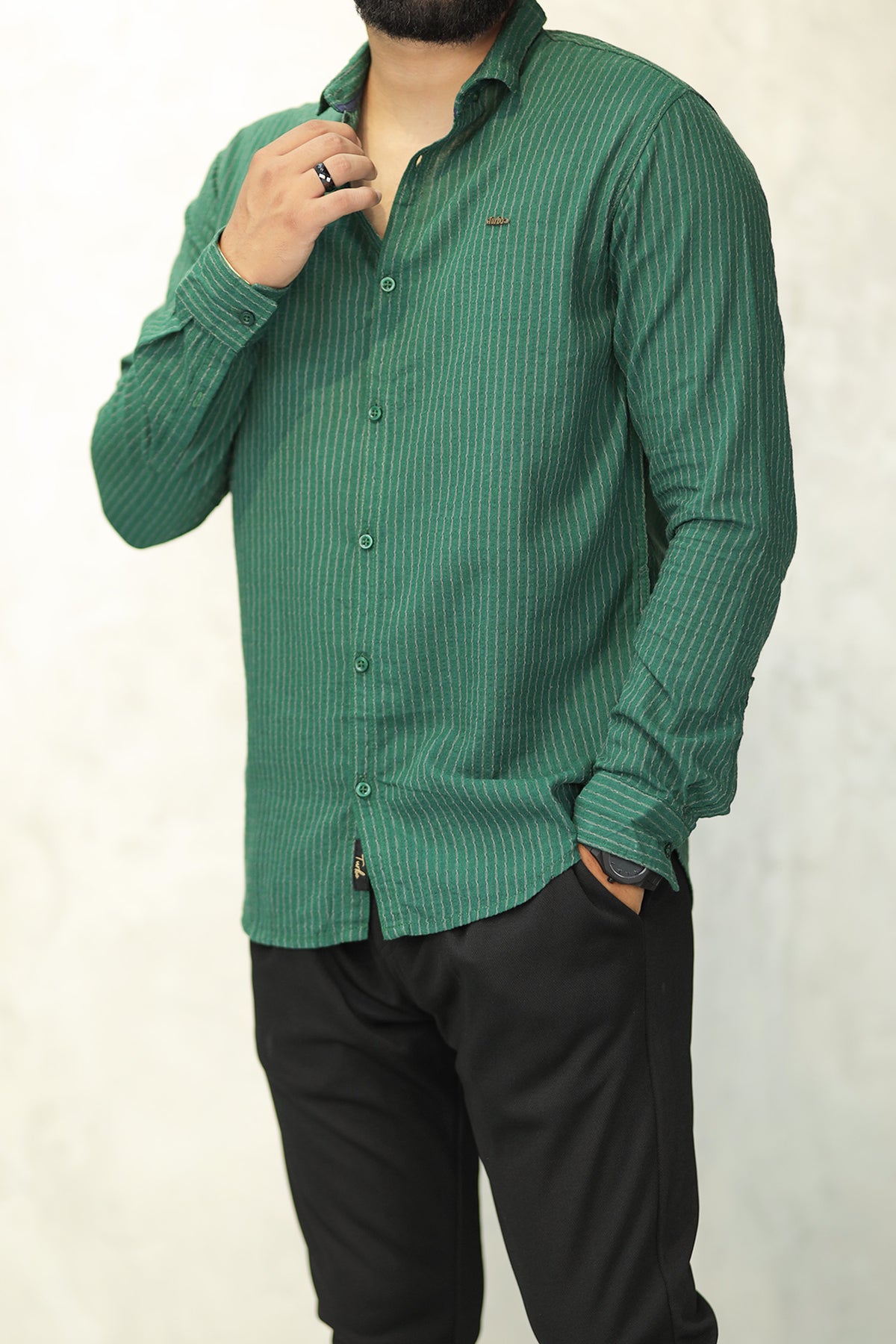 Turbo Lining Check Creation Long Sleeve Cotton Casual Shirt