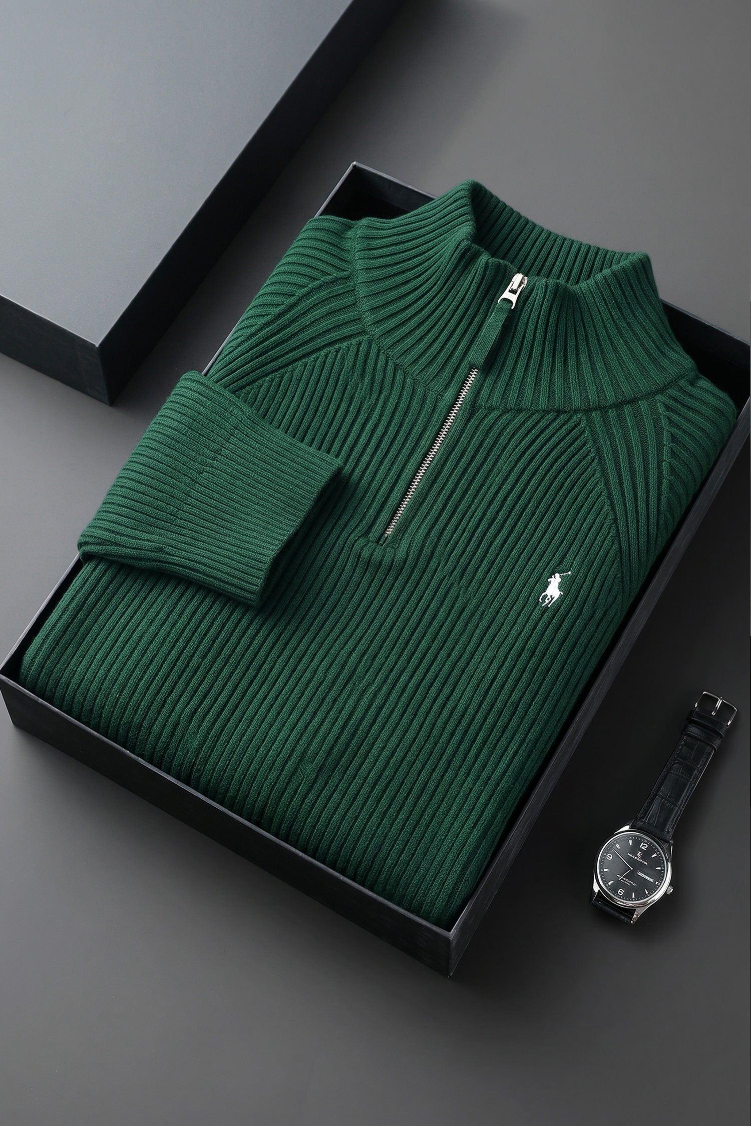 Polo Pony Winter Old Money Pullover Imported Men's Jumper Sweater In Green