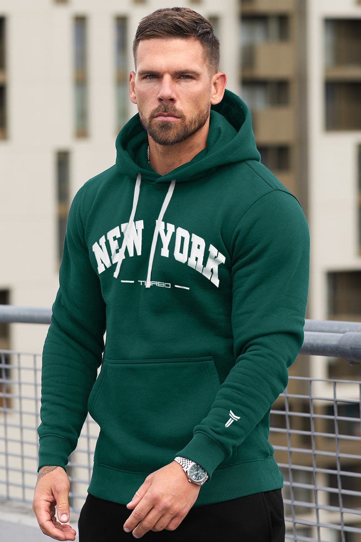 Turbo NY Aplic Print Fleece Hoodie In Green