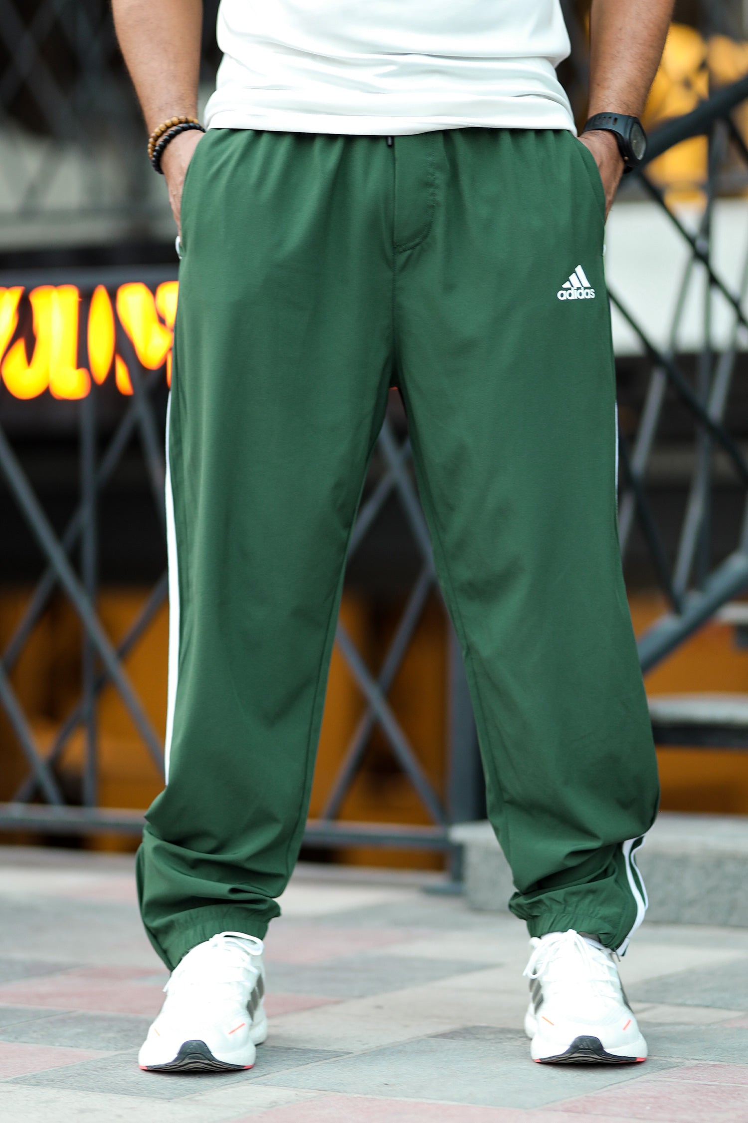 Adds Stripe Zip Bottom Sportswear Trouser In Green