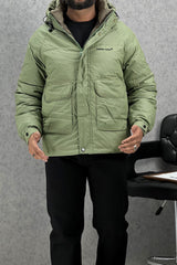 Trnd Man Textured Pocket Style Padded Imported Puffer Jacket In Green