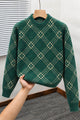Checkered Plaid Pattern Imported Round Neck Rabbit Wool Men's Sweater