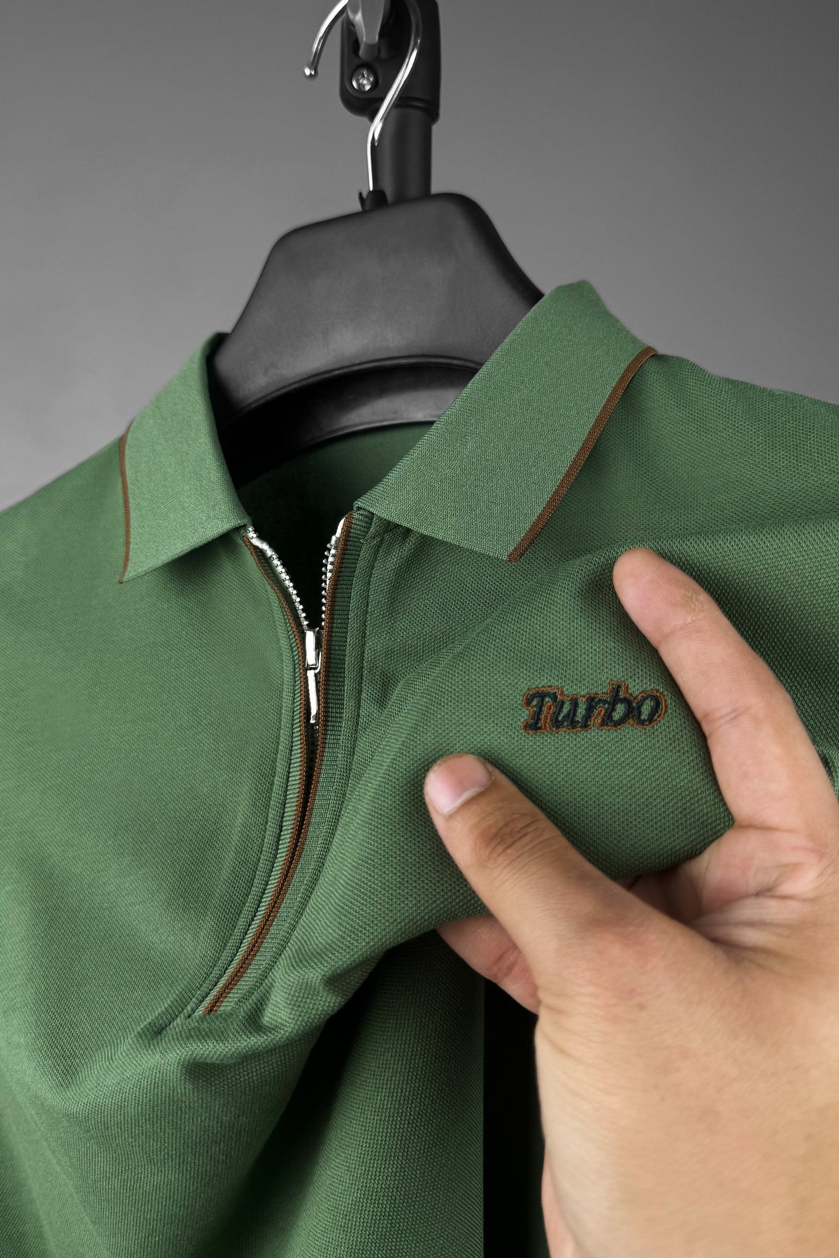 Turbo Studiofit Detailed Zip Collar Men's Polo Shirt In Green