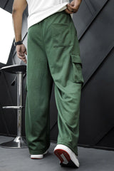 Turbo Multi-Pockets Loose Bottom Imp Cotton Blend Trouser In Green