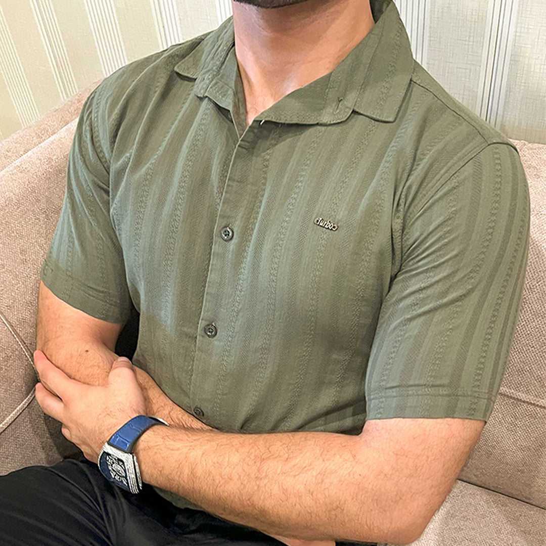 Turbo Endless Cool Embossed Casual Shirt In Green