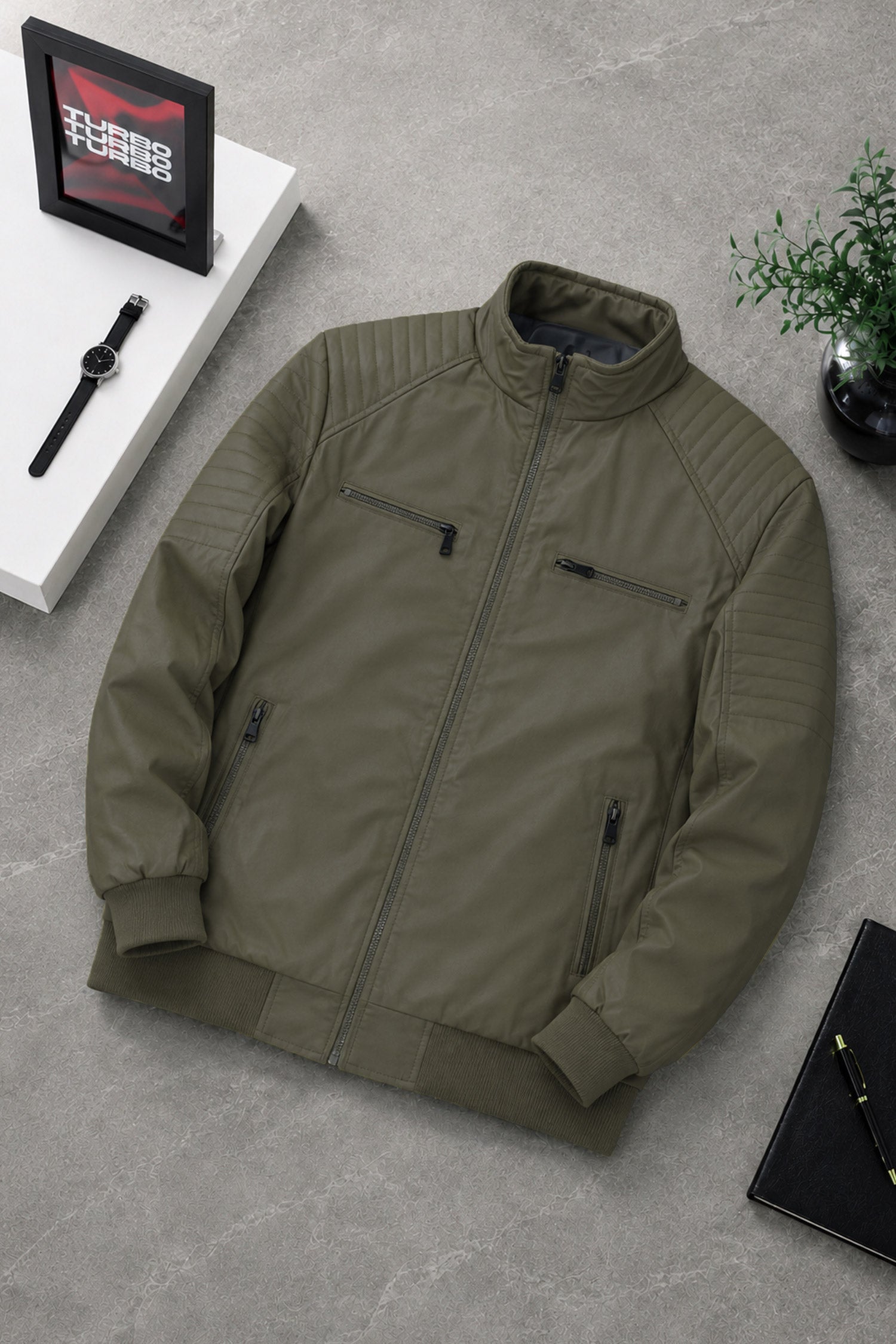 Men's Classic Padded Imported Parachute Puffer Jacket In Grey Olive