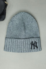 NY Letter Era Cashmere Wool Beanie Cap In Grey